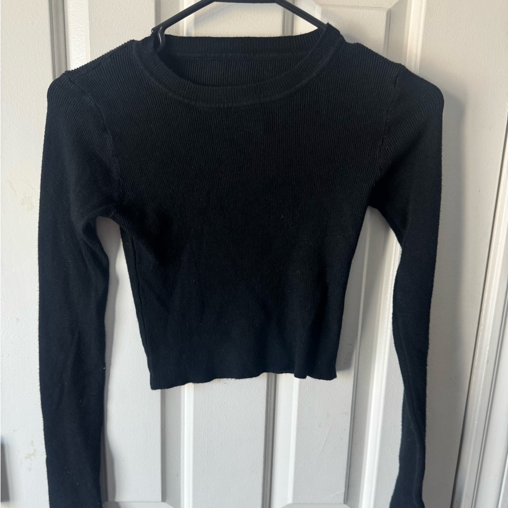Black Ribbed Long Sleeve Top